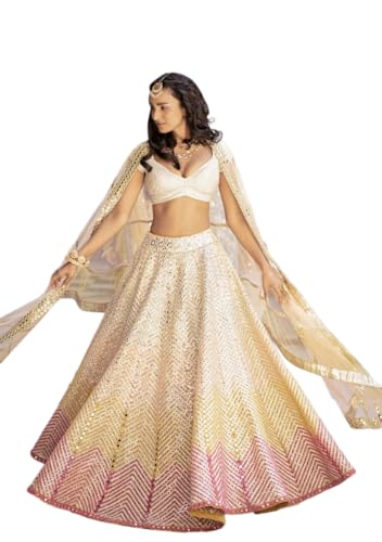 Indya White Georgette Sequin Work Lehenga Choli Set
