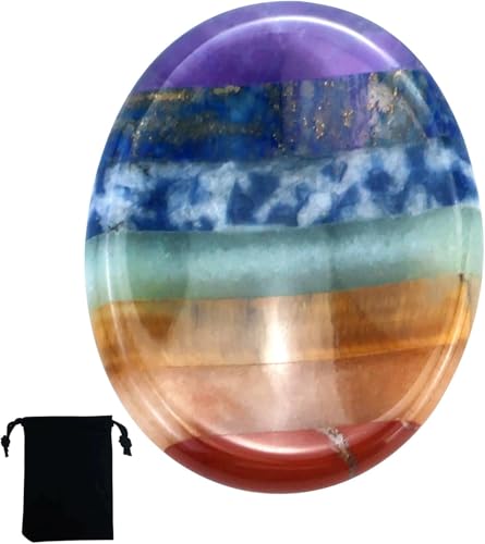 Pietra ovale 7 chakra in cristallo curativo, regalo di cristallo curativo, pietra per pollice in pietra preziosa lucidata, per alleviare lo stress e l'ansia, meditazione, massaggio, con 1 sacchetto di