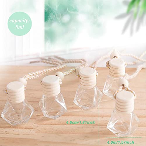 Doromy 12Packs Refillable Car Air Freshener Perfume Bottle Hanging Car Diffuser Bottle Aromatherapy Oil Diffuser Glass Bottle Pendant Clear Essential Oil Bottle With Wooden Caps & Hanging String #TOP1