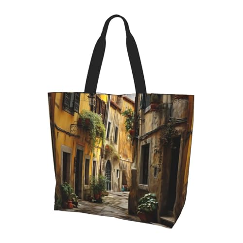 TTIGLHOH Bolso de mano italiano con estampado Old Street para mujer, bolso de hombro reutilizable, bolsos grandes para el trabajo, la escuela, las compras y las actividades al aire libre