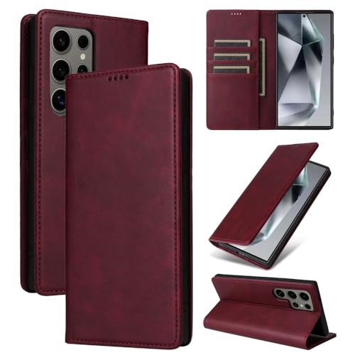 Étui Samsung Galaxy S24 Plus bordeaux portefeuille en cuir magnétique