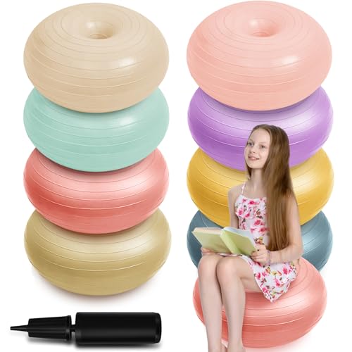 Image of Lewtemi 8 Pcs Flexible Seating for Classroom Elementary, 20'' Yoga Inflatable Ball Chair for Kids, Wobble Chair Donut Ball Chairs with Inflator for Student Sensory Balance Exercise (Hippie Boho)