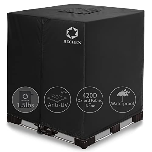 IBC Tote Cover Zipper 420D Heavy Duty Nano Materials Waterproof Fit 275 Gallon Water Tank(Black)