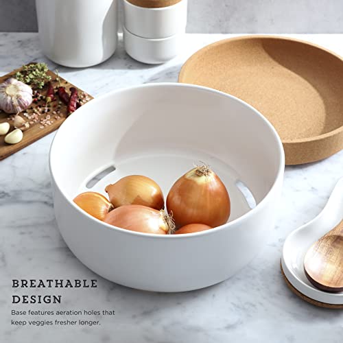 Image of Kamenstein 2 Compartment Large Bowl Extends Produce Freshness, 11 x 11 x 6 Inch, Natural Cork and White Ceramic