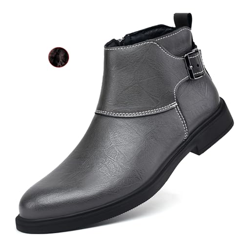 Men's Genuine Leather Buckle Dress Chelsea Boots with Side Zipper