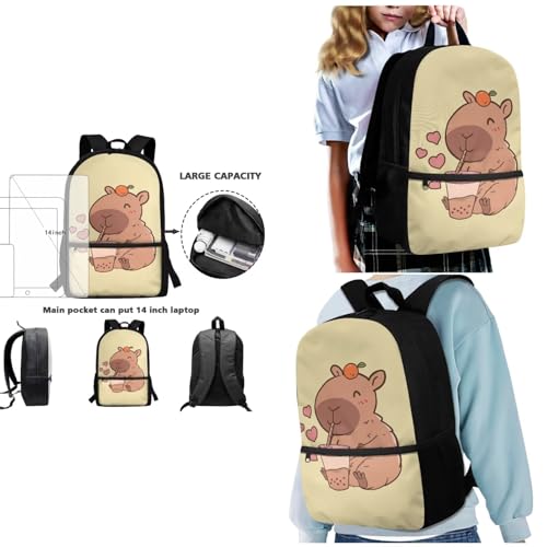 Capybara School Backpack for Girls 6-8 Years Old with Lunch Box Bag Pencil Case Cartoon Animal Rucksack Preschool Bookbag Lightweight Children's School Bag 3 in1 Set2