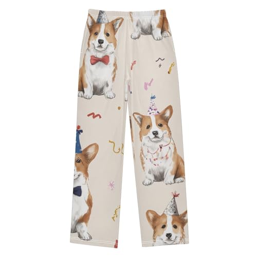 Corgi Dog Confetti Boys Long Pants Soft Trousers Elastic Waist Kids Lounge Bottoms with Pockets S-XL