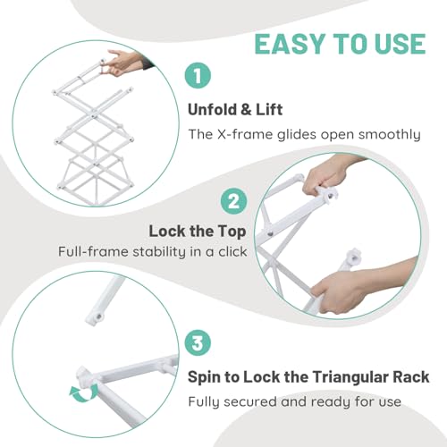 ZOES HOMEWARE 4 Tier Clothes Drying Rack Foldable | Foldable Clothing Drying Rack | Laundry Drying Rack Collapsible for Laundry Room, Dorm, Expandable Sturdy Metal Design | White 29"L x 11.5"W x 53"H by ZOES HOMEWARE - Used condition - Image 5