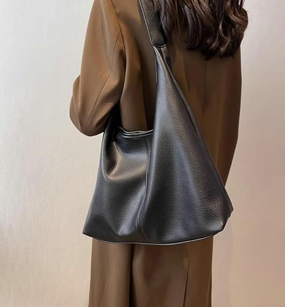 Hobo Bags for Women, Slouchy Tote Bag Soft Casual PU Leather Shoulder Purses 2pcs Work Everyday Handbags Stylish Slouchy Tote Purses(Black) - Image 7