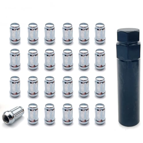 Image of 24pcs M12x1.25 Lug Nuts, Chrome Closed End Spline Lug Nuts with 1 Socket Key Compatible with 2005-2015 Armada,2004-2019 Titan,1995-2004 Pickup Aftermarket Wheel