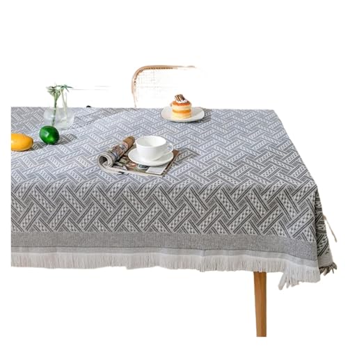 Nappe rectangulaire grise à pompons pour repas conviviaux et tables de cuisine