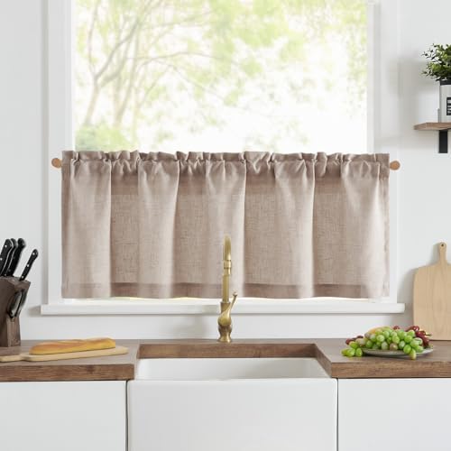 Vangao Scheibengardinen Leinenoptik Bistrogardine 1er Set 125Bx40Hcm Braun | Scheibengardine Modern 40cm lang mit Stangendurchzug Landhausstil Küchengardinen Lichtdurchlässig Küche