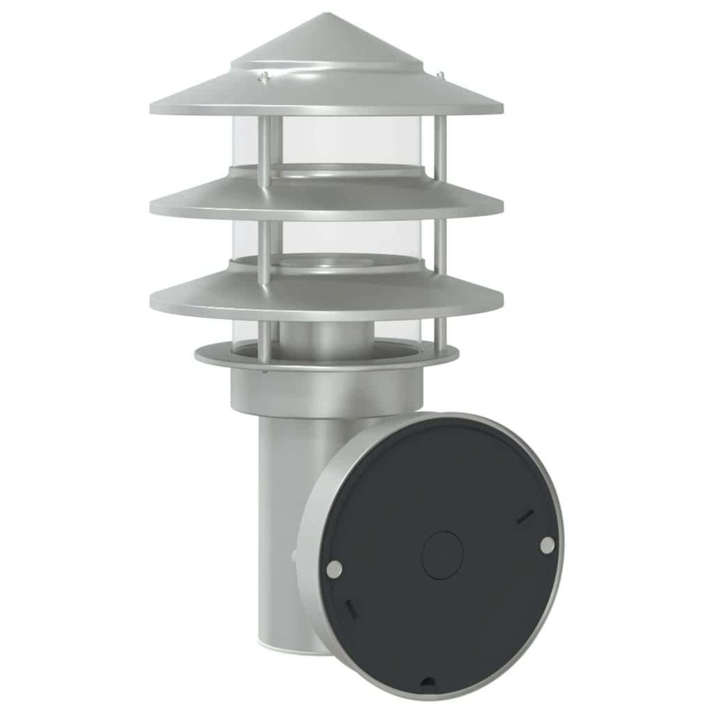 Lampy ścienne zewnętrzne, 2 sztuki, srebrne, stal nierdzewna, odporna na warunki atmosferyczne, IP44, z dyfuzorem PC, 15,5 x 15,5 x 28 cm, E27, maks. 60 W, do ogrodu, na taras, balkon, wjazd