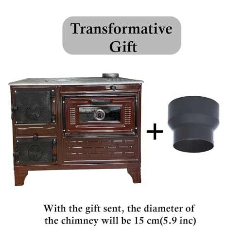 Gusseisenofen mit Backofen | Gusseisen Kamin | Backherd Herd Herd Warmhalteofen | Tiny House Herd Kabinenofen | Kamin mit Ziegel ausgekleideter Kamin (braun ohne Fenster)-7