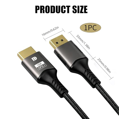 16K DisplayPort Cable 2.1 2M, DP 2.1 to DP Cord 16K@60Hz 8K@120Hz 4K@240Hz/165Hz/144Hz, DP 2.1 Lead Support 80Gbps HDR HDCP DSC 1.2a FreeSync G-Sync for Gaming Monitor 4090 7900XTX Graphics Card PC - Image 5