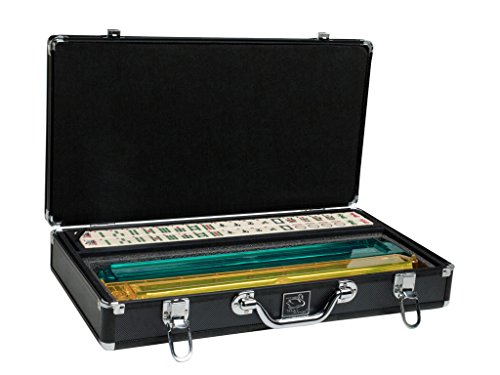 American Mah Jongg Set By White Swan – 166 Ivory Colored Engraved Tiles – 4 X All-In-One Rack/Pushers – Aluminum Case - Black #TOP2