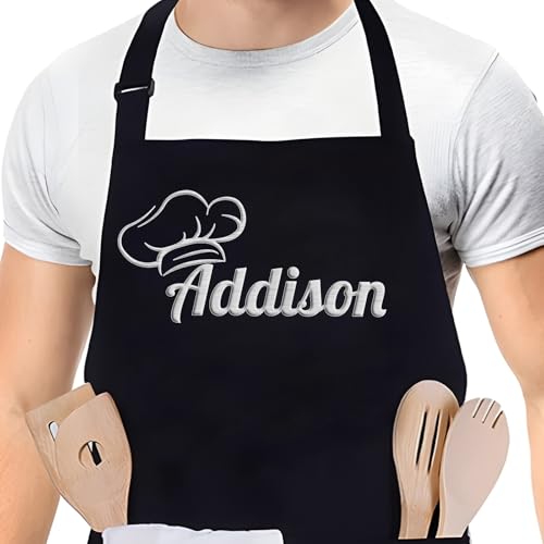 Wulybxy Custom Apron for Men, Personalized Chef Aprons with Embroidered Name/text, Cooking Kitchen Adjustable Aprons for Women Men (Text)
