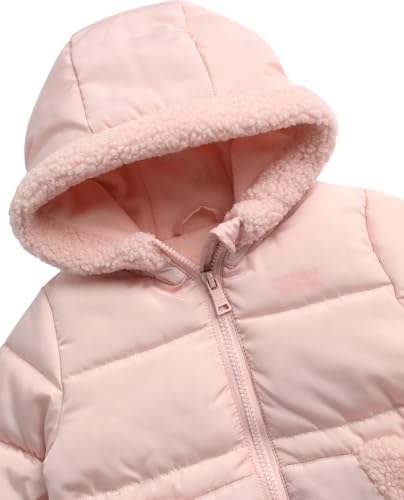 DKNY Baby Girls Puffer Coat - Soft Polar Fleece Lined Quilted Puffer Jacket for Girls - Cozy Winter Coat for Infant & Toddler, Size 3T, Blush Pink - Thumbnail 3