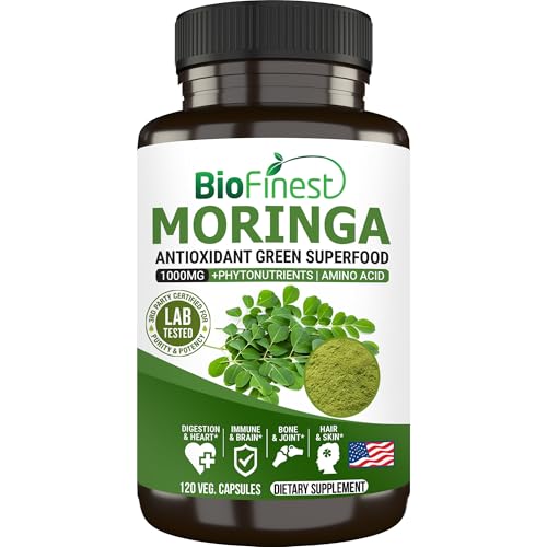 BioFinest Moringa Leaf 1000mg Supplement Capsule 120 Count Antioxidant Superfood Energy Management