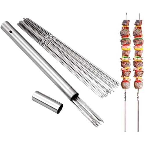 20 Pack Metal Skewers, 304 Stainless Reusable Kebab Skewers, Barbecue Skewers, Food-Grade, Rust-Proof & Dishwasher Safe | Kebab Sticks for Meat, Veggies & Shrimp