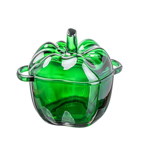 Gkesgm Apple Shape Glass Candy Dish,Vintage Style Candy Bowl with Lid,Tabletop Dessert Plate Snack Bowl,Home and Festival Decor,Green