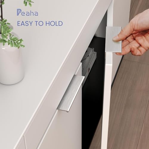 Image of Peaha 40 Pack Kitchen Cabinet Handles 5-1 /16 inch Brushed Nickel Cabinet Pulls | Edge Finger Pulls for Cabinets Silver Drawer Pulls Modern Hidden Aluminum Alloy Dresser Drawer Handles Closet Bedroom
