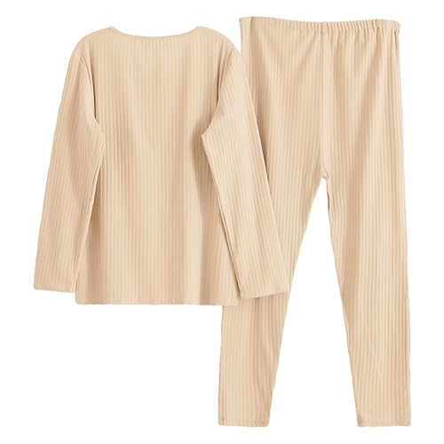 aromm Damen Umstandsmode Langarm-Stillshirts Oberteile und Lange Freizeithosen Stillkleidungsset, Beige, L