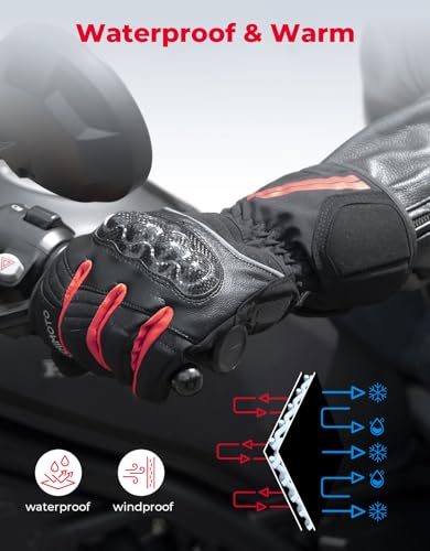 Kemimoto Winter Motorcycle Gloves For Men Women Rainproof Riding Gloves With Touchscreen Waterproof Warm Anti-Slip Motorcycle Gloves For Atv Snowmobile Skiing Riding Red L thumb #3