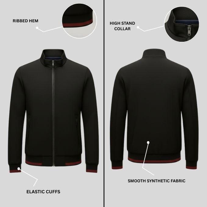 Image of Leriya Fashion Men's Winter Polyester Standard Length Jacket | Lightweight Outerwear Jacket for Men | Full Sleeve Casual Winter Outfit | Stylish Zip-Up Jackets for Daily Travel & Outdoor Use