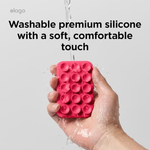 Image of elago Magnetic Suction Cup Phone Mount for iPhone, Compatible with MagSafe | Removable, Silicone, Holder, Hands-Free Selfies, Video for TikTok, Instagram Influencer, Creator, Strong Magnetism (Ice Red)