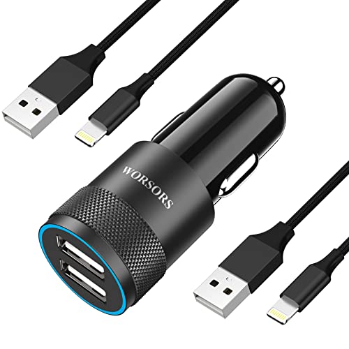 [Apple MFi Certified] Fast Car Charger, Dual USB 4.8A Rapid Charging Power Adapter with 2 Pack 3Ft Lightning Carplay Cable Cord Compatible for iPhone 14/13/12/11/Pro Max/XS/XR/X/8 Plus/7/SE, iPad