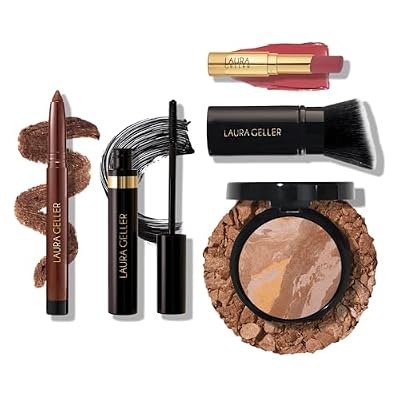 Finishing Touches Kit: Baked Balance-n-Brighten Powder Foundation, Tan + Airbrush Kabuki + Jelly Balm Tinted Lip Balm, Figger Than Life + Kajal Eyeliner, Dark Brown + Kajal Mascara