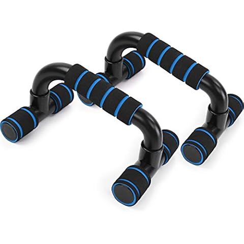MUEUSS Push Up Bars Stand,Fitness Press Up Bars for Home Gym Fitness Exercise Chest Muscle Training, Strength Workouts, Pull Ups, Steel Handles with Cushioned Foam Grip & Non-slip Base - Blue Cover