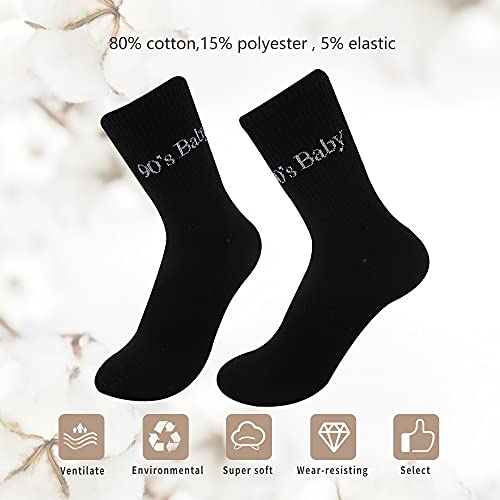 Casual Ankle Socks For Women Cotton Crew Socks 90" S Baby Socks Women Colorful Soft Socks Art Cool Socks For Teen Girls (90'S Baby(Black+White)) #TOP2