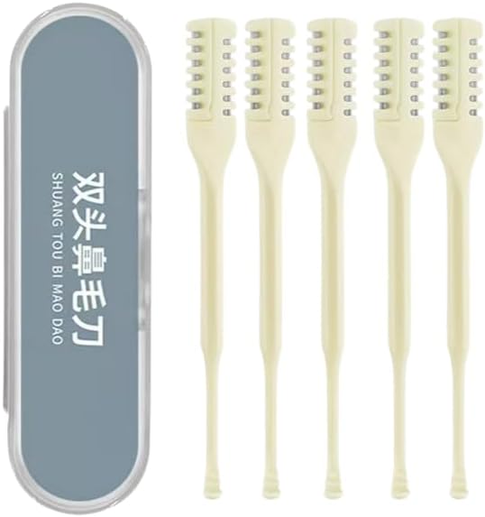 5 Pcs 2-in-1 Nasal Cutter, Upgrade Double Sided Nose Knife, 360 Nostril Hair Remover Tool, Trimmer for Men, Women, Soft Cleaning Brush (Cream)