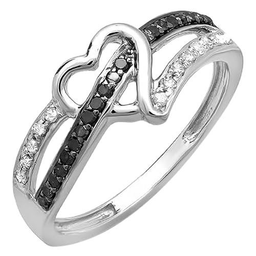 Dazzlingrock Collection Round 0.15 Carat Black & White Diamond Heart Promise Engagment Ring for Women in Solid Gold