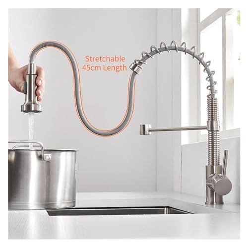 Grifo de cocina con pulverizador de acero inoxidable cepillado con monomando moderno 6
