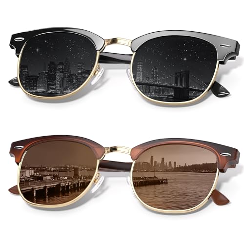 Reglaaly Polarized Sunglasses Men Women Classic Semi-Rimless UV Protection Driving, 2P-A05