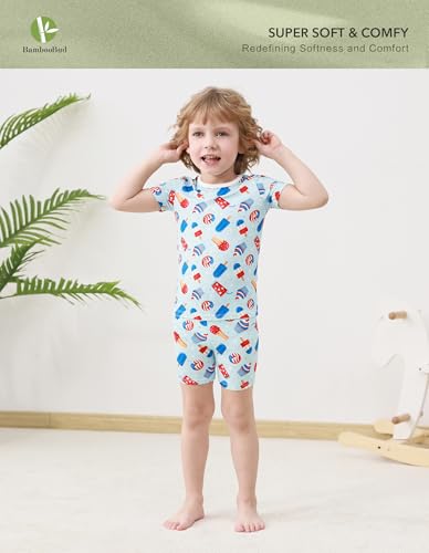 Boys Girls Pajama Set Toddlers 2 Piece Unisex Kids Pajamas Pjs Short Sleeve Snug Fit Rayon Sleepwear 2T-5T4