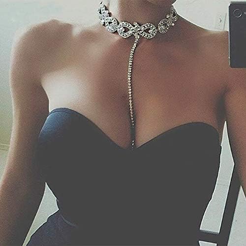 Xerling Rhinestone Choker Necklace Crystal Tassel Necklace Wedding Bridal Choker Fancy Iced out Jewelry for Women and Girls (Silver)