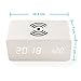 OCT17 Alarm Clock with Qi Wireless Charging Pad Compatible with iPhone Samsung Wood LED Digital Clock Sound Control Function, Time Date, Temperature Display for Bedroom Office Home - White