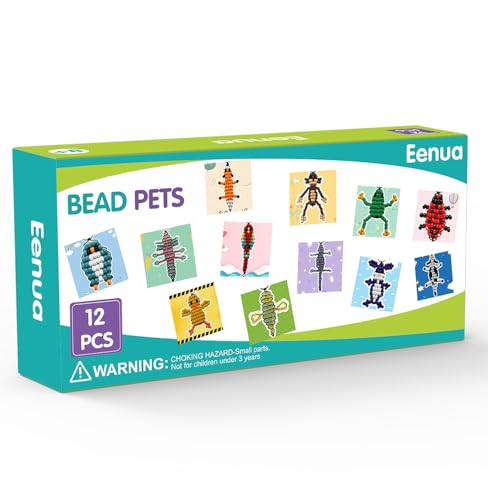 Eenua Pony Beads Keychain Kit for Kids DIY Bead Pets Craft Set with 12 Animal Keychains 2 Heart Shaped Boxes Creative Art Craft for Beginners