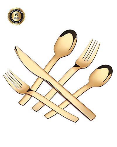 HF HOFTEN Silverware Set, 20 Piece Flatware Set Include Fork Spoon Knife Cultery