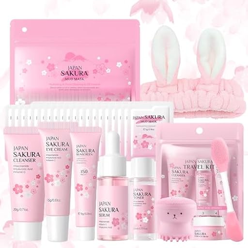 29 Piezas Set de Cuidado Facial Sakura, Set de Cuidado Diario de la Piel con Limpiador, Tónico, Mascarilla Facial Limpiadora, Limpieza y cuidado facial, para Adolescentes y Mujeres | Ya disponible en tu tienda friki favorita! En mundofriki.es!