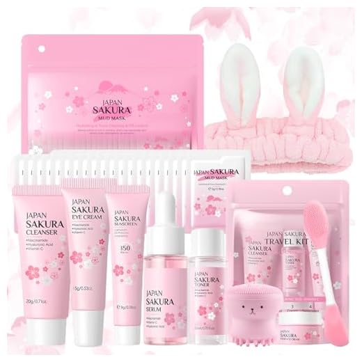 29 Piezas Set de Cuidado Facial Sakura, Set de Cuidado Diario de la Piel con Limpiador, Tónico, Mascarilla Facial Limpiadora, Limpieza y cuidado facial, para Adolescentes y Mujeres