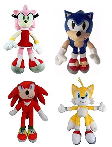 4 Bonecos Pelúcia Turma Do Sonic Knucles Tails Amy 35 Cm Pelucias