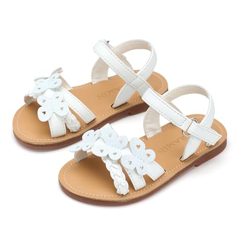 Image of PHIRAMIN Toddler Girl Sandals - Flower Girl Dress Shoes Open Toe Little Kid Flats