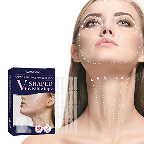 J TOHLO 40 Pièces Face Lift Tape ,Autocollant Visage Invisible Instantané,Ruban Adhésif De Lifting Du Visage,Autocollant de Levage de Visage,V-Line Face Lift Patch, Kit de Lifting du Cou et des Yeux Cover