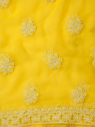 Image of Ada Hand Embroidered Lucknow Chikankari Unstitched Georgette Dress Material Suit Set for Women