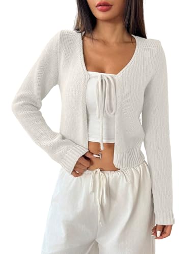 Wolddress Women's Casual Sweater Fashion Casual Front Tie Long Sleeve Tops Cardigans